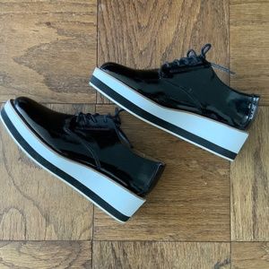 Abound Faux Patent Leather Oxford Shoes Lace-up Platform Black & White Loafers